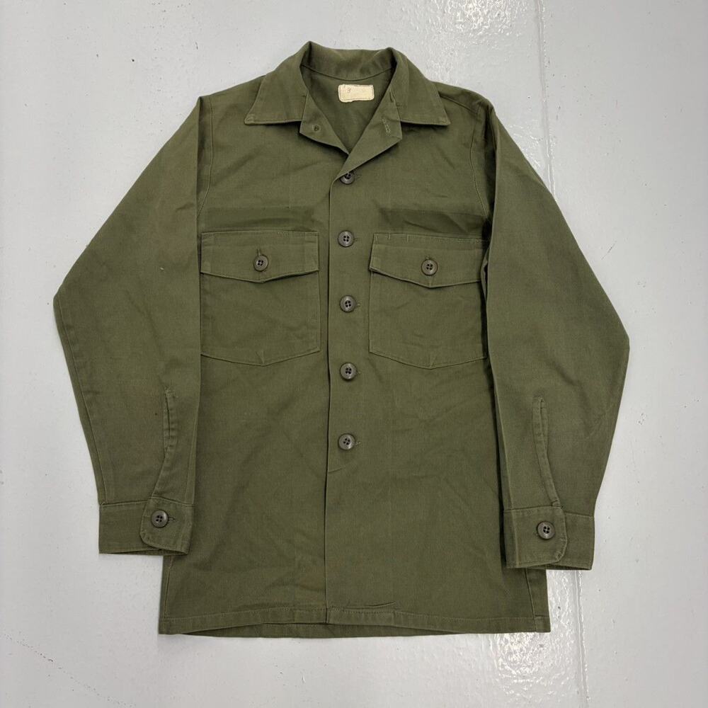 Vintage 80s US Army Military OG-107 Canvas Fatigue Shirt
